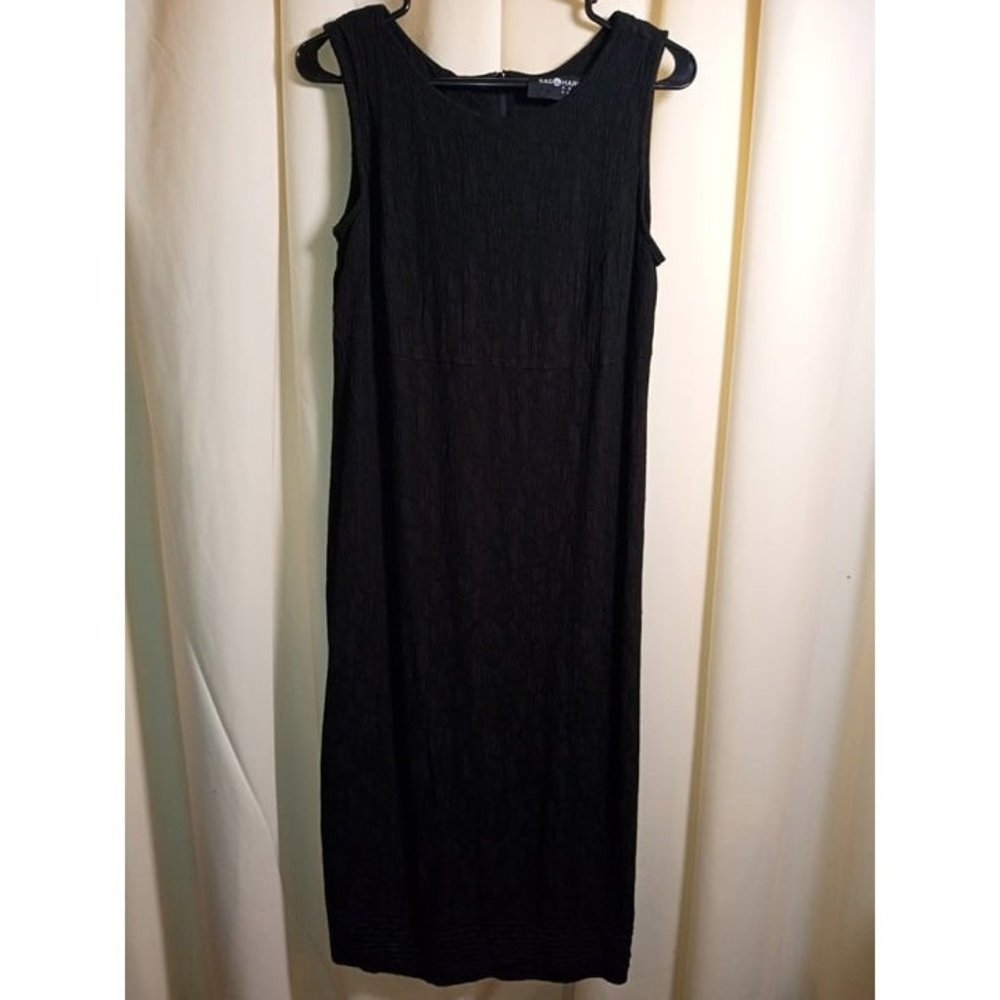 SAG HARBOR Size 14 Petite Black Rayon Long Dress‎
